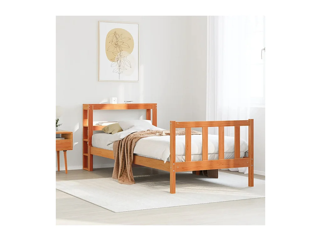 Estrutura cama c/ cabeceira 100x200cm pinho maciço castanho-mel