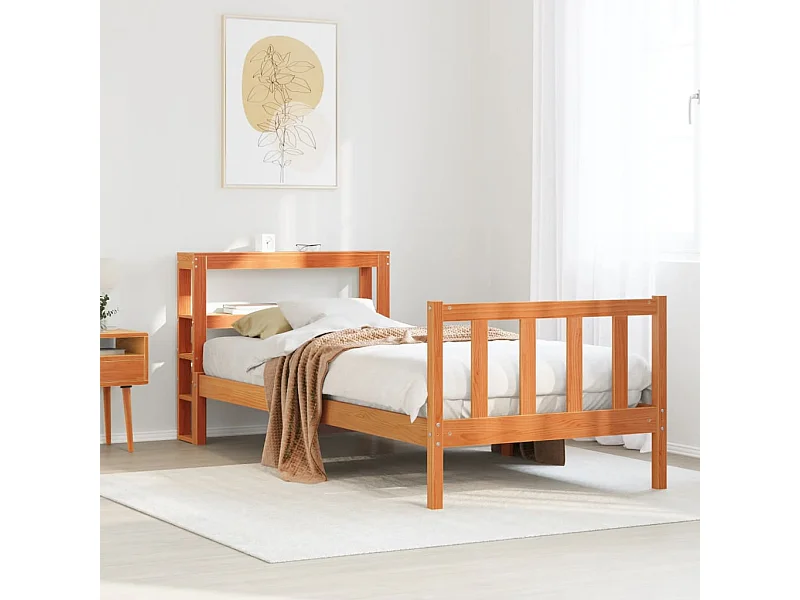 Cadre de lit et tête de lit sans matelas cire marron 100x200 cm