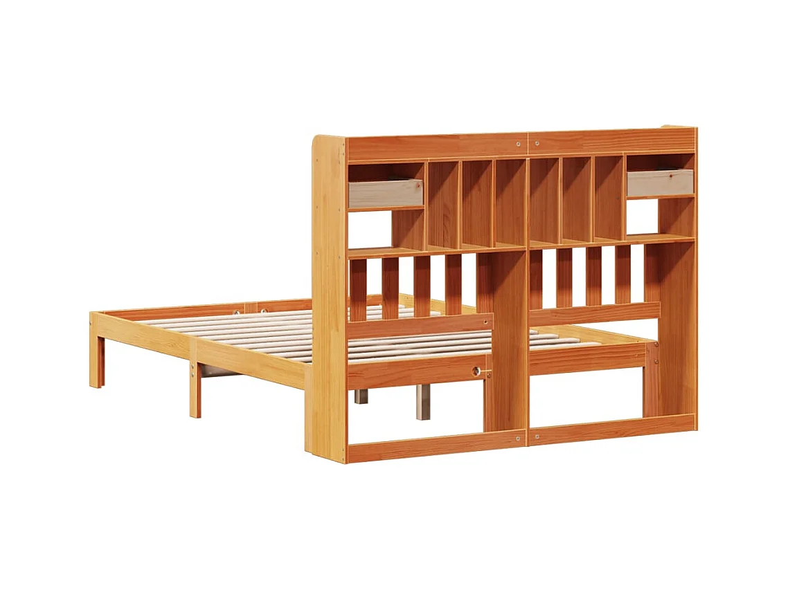 Massivholzbett mit Regal ohne Matratze Wachsbraun 135x190 cm