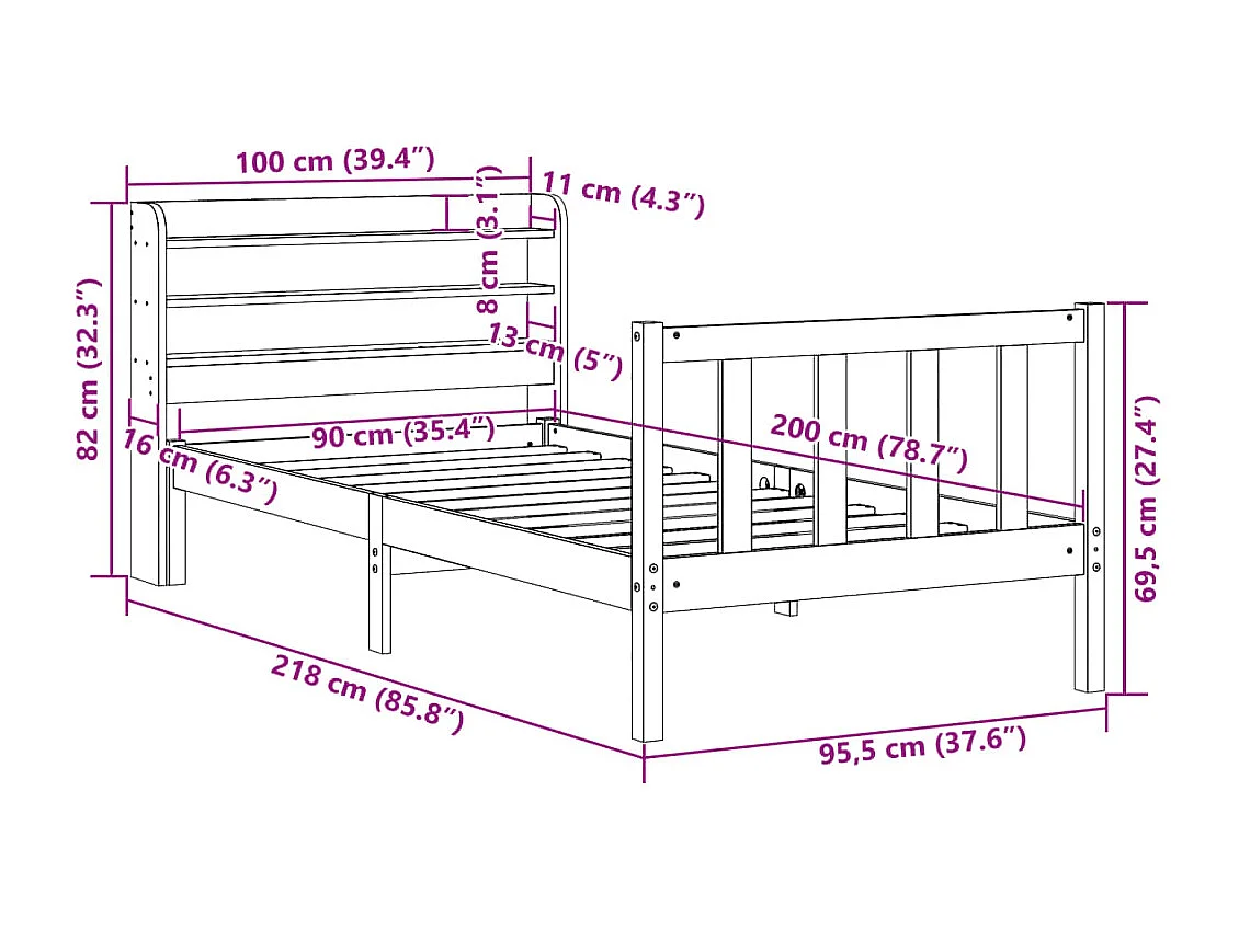 Massivholzbett ohne Matratze Weiß 90x200 cm Kiefernholz
