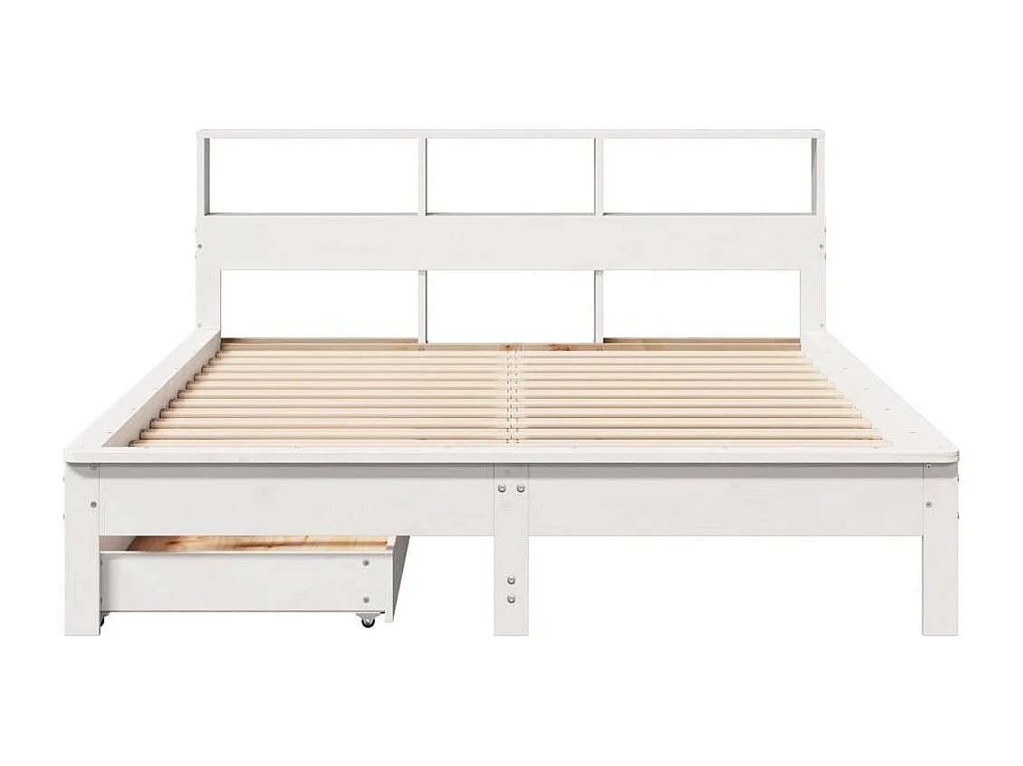 Lit bibliothèque sans matelas blanc 140x190 cm bois pin massif