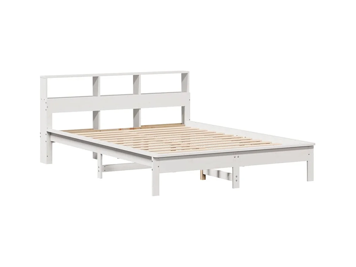 Lit bibliothèque sans matelas blanc 140x190 cm bois pin massif