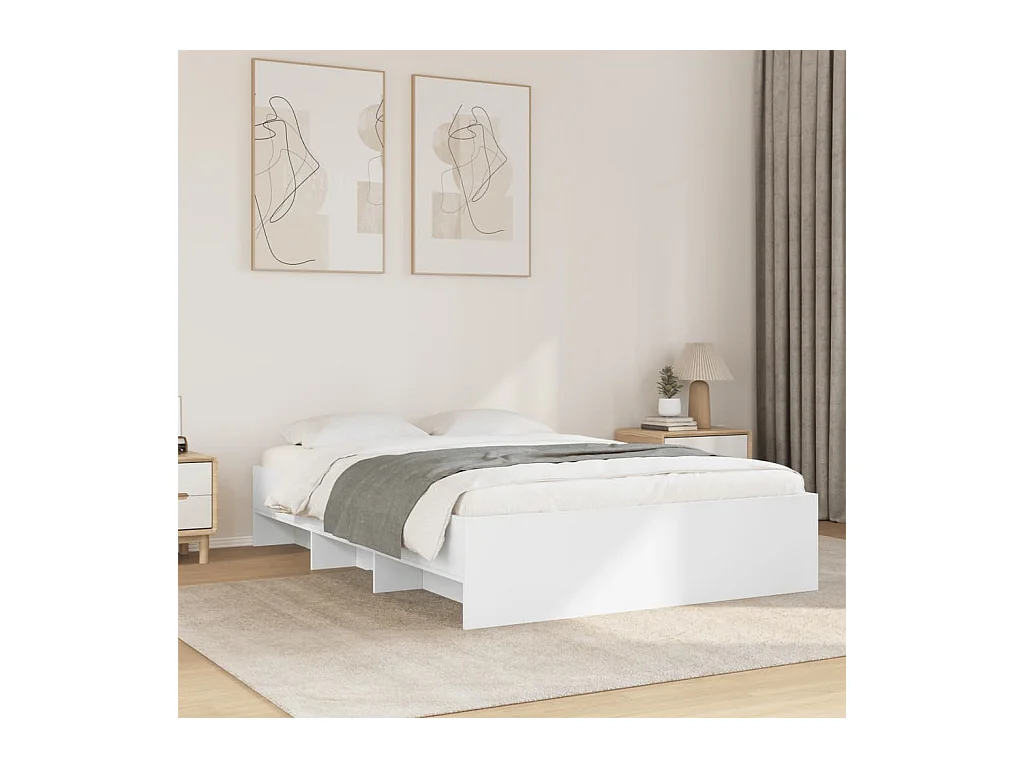 Bedframe bewerkt hout wit 135x190 cm