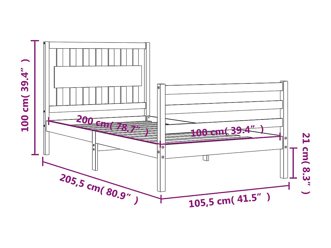 Cadre de lit sans matelas 100x200 cm bois massif