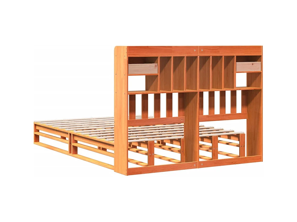 Massivholzbett mit Regal ohne Matratze Wachsbraun 140x190 cm