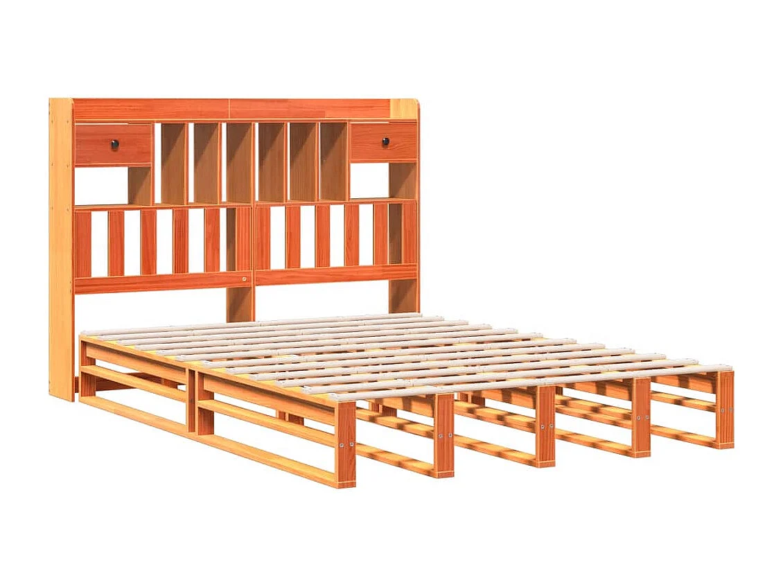 Lit bibliothèque sans matelas cire marron 140x190 cm pin massif