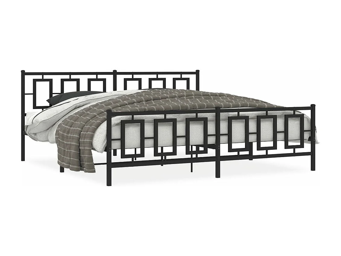 Cadre de lit métal sans matelas avec pied de lit noir 193x203cm