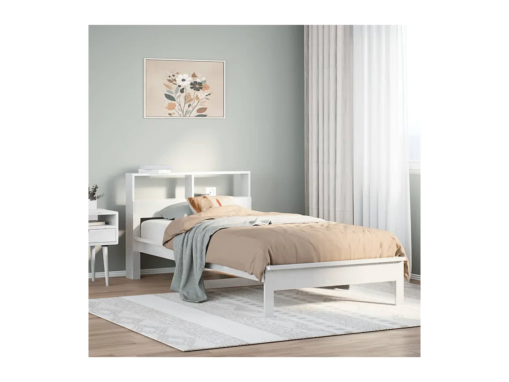 Lit bibliothèque sans matelas blanc 90x200cm bois de pin massif