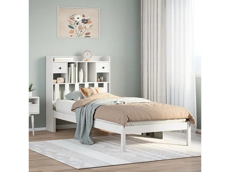 Cama com estante sem colchão 75x190 cm pinho maciço branco