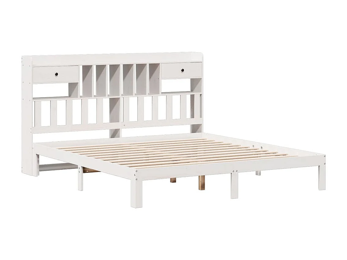 Bed met boekenkast zonder matras grenenhout wit 200x200 cm