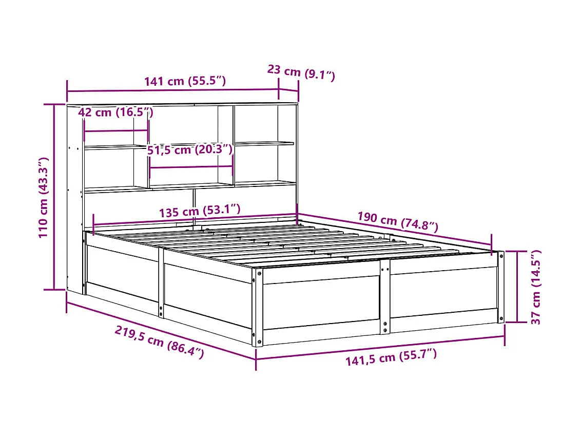 Letto senza Materasso Marrone Cera 135x190 cm in Legno di Pino
