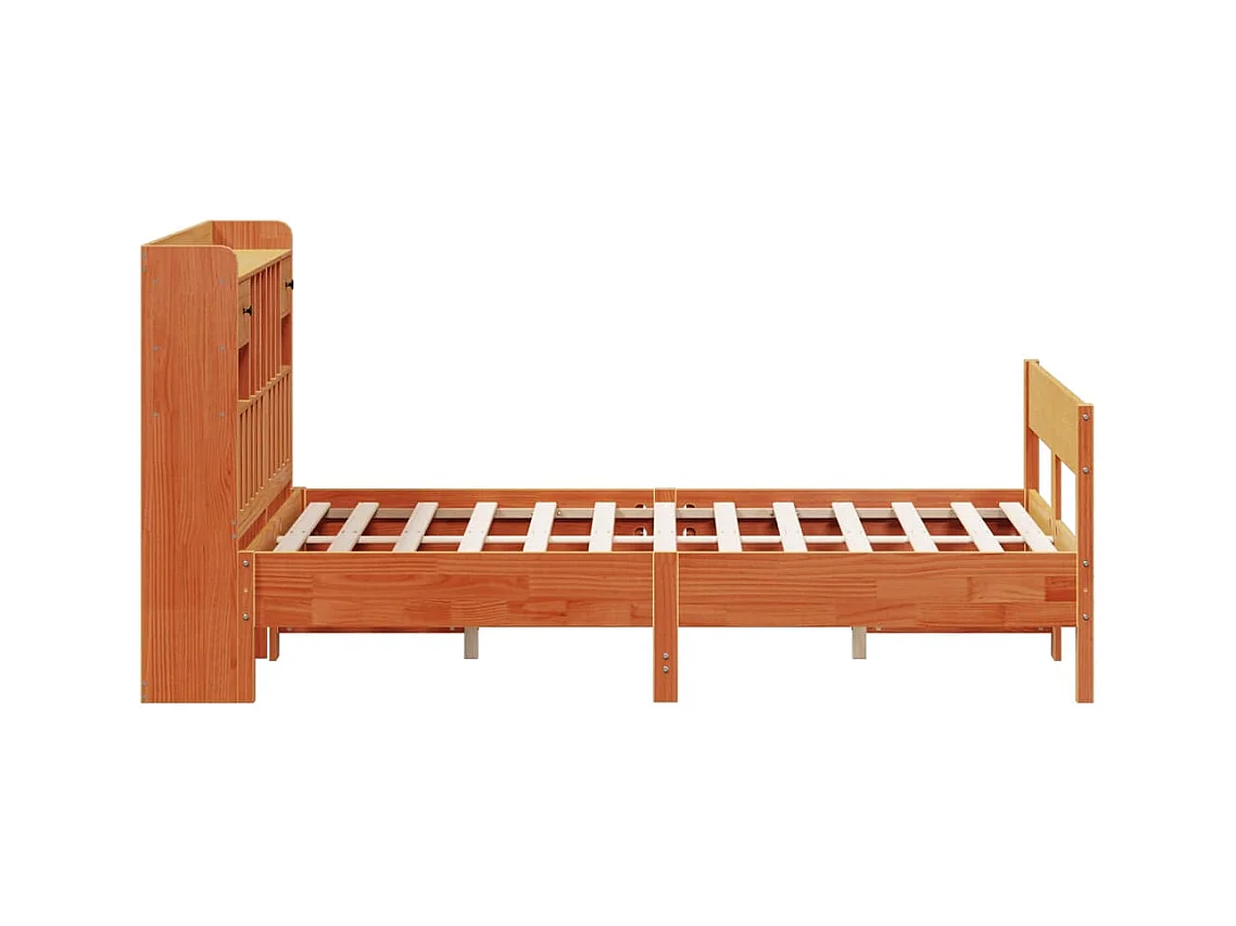 Lit bibliothèque sans matelas cire marron 160x200 cm pin massif