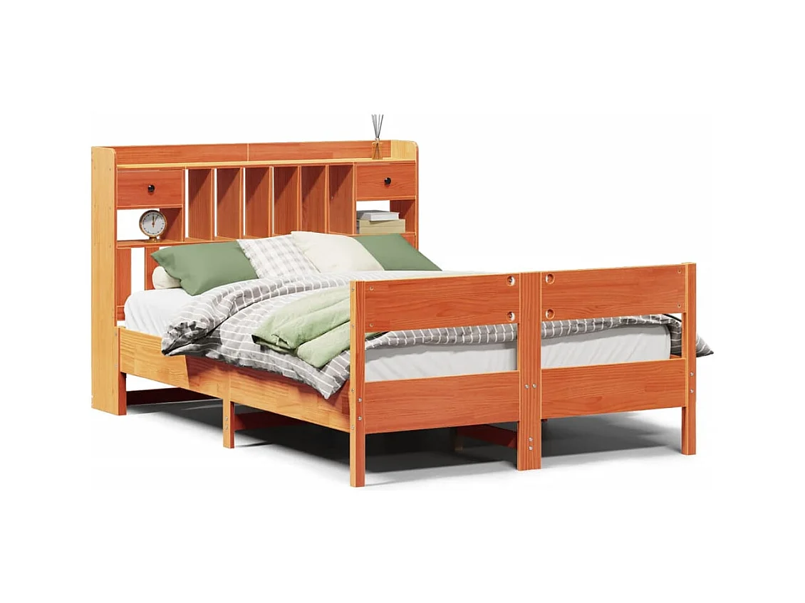 Lit bibliothèque sans matelas cire marron 160x200 cm pin massif