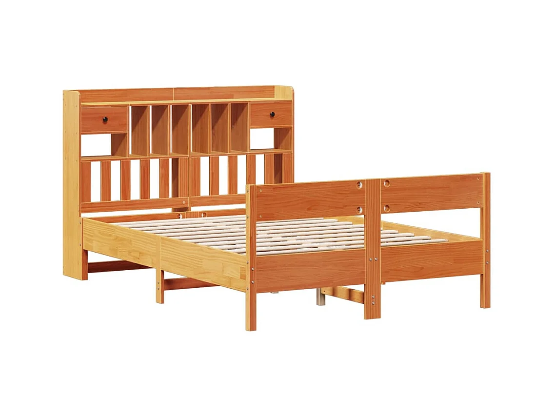 Lit bibliothèque sans matelas cire marron 160x200 cm pin massif