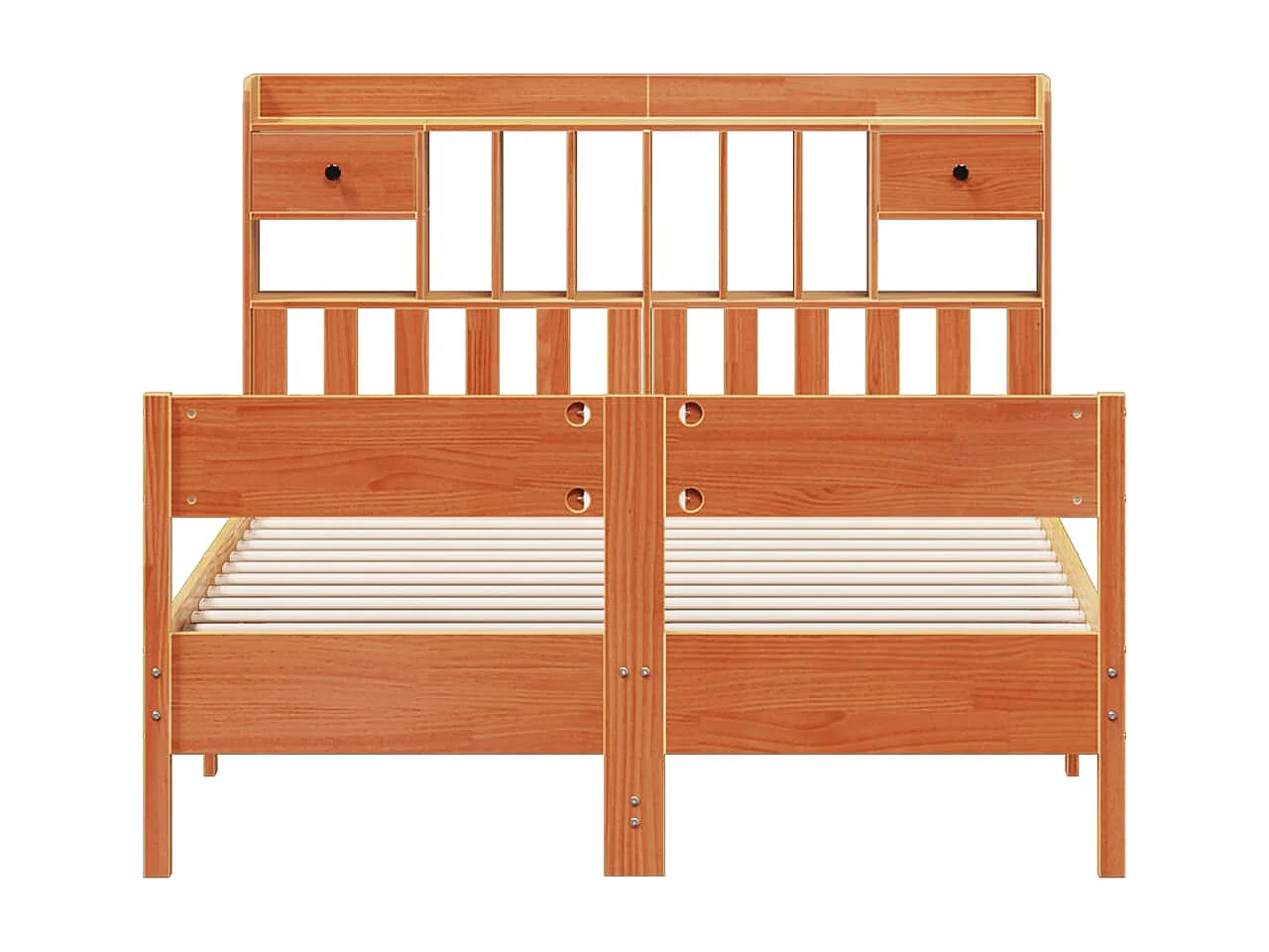 Lit bibliothèque sans matelas cire marron 160x200 cm pin massif