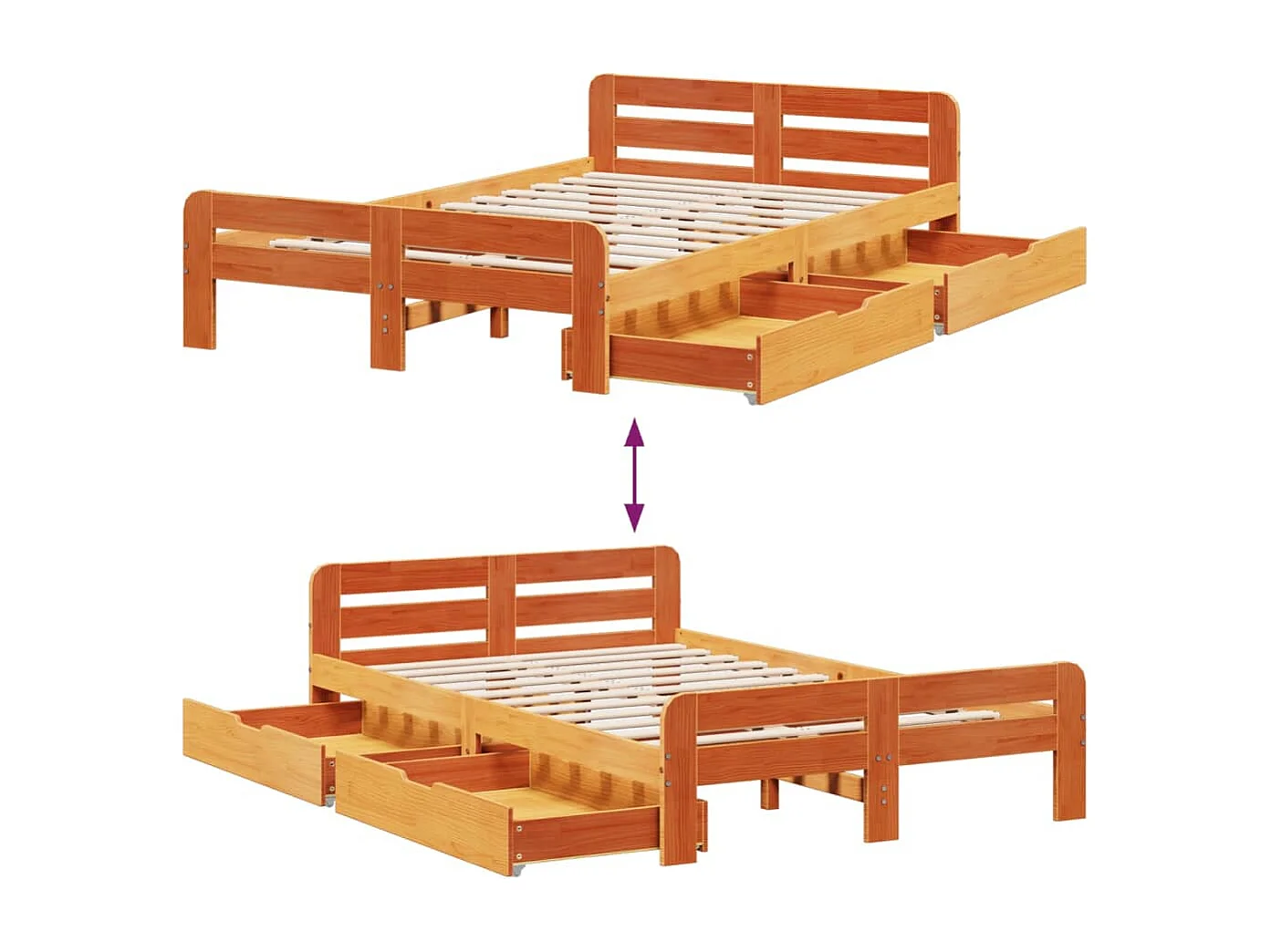 Cadre de lit sans matelas cire marron 120x190cm bois pin massif