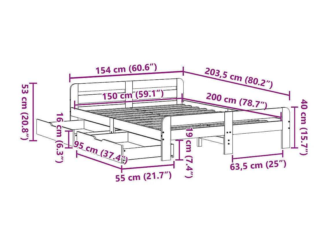 Cadre de lit sans matelas 150x200 cm bois de pin massif