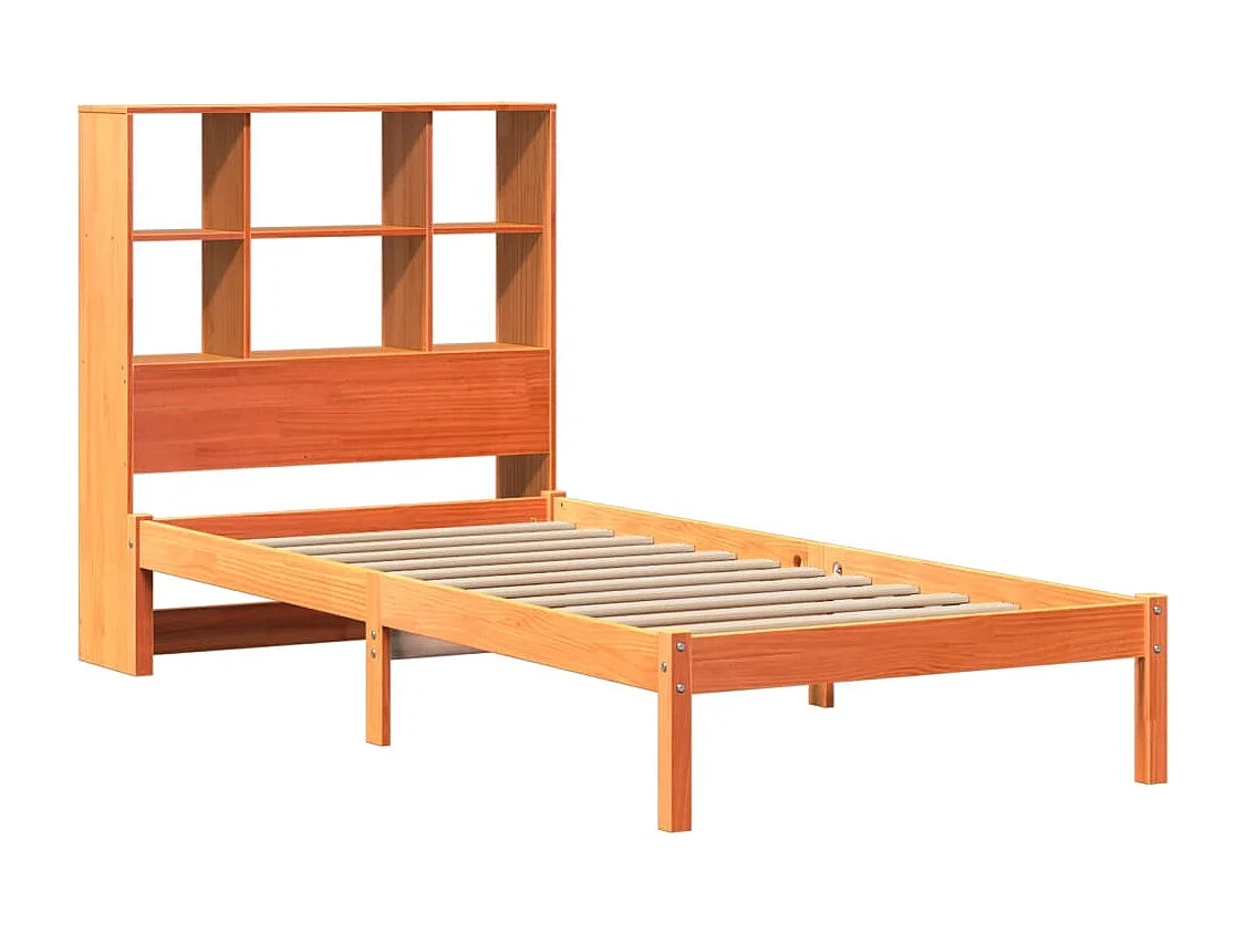 Lit bibliothèque sans matelas cire marron 90x190 cm pin massif