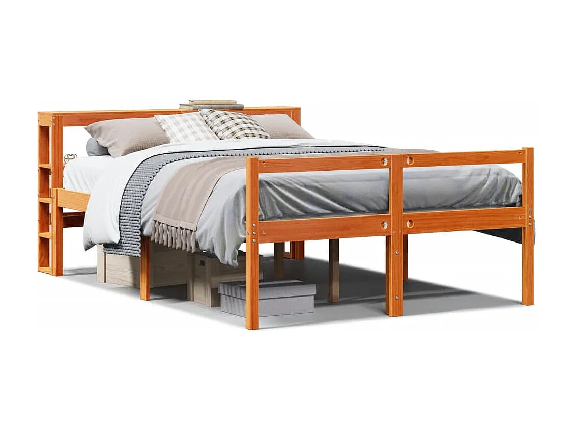 Giroletto con Testiera Marrone Cera 140x190 cm Massello Pino