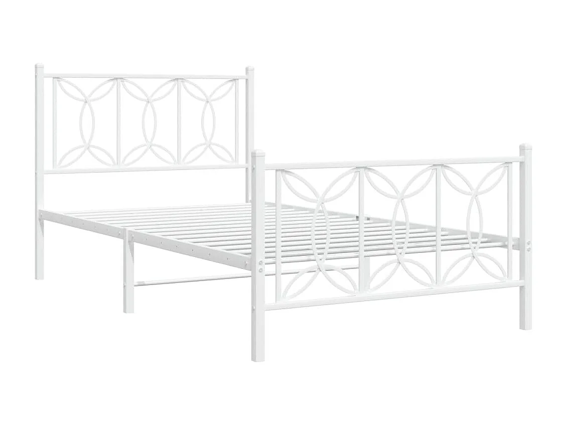 Cadre de lit métal sans matelas et pied de lit blanc 107x203 cm