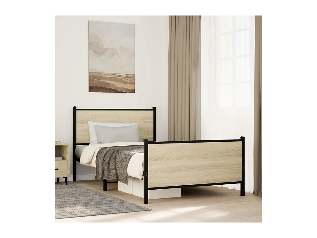 Cadre de lit en métal sans matelas chêne sonoma 100x200 cm