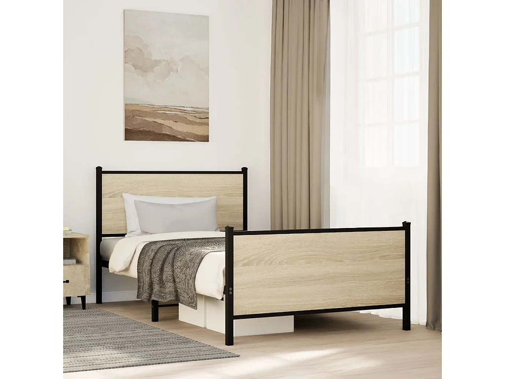Cadre de lit en métal sans matelas chêne sonoma 100x200 cm