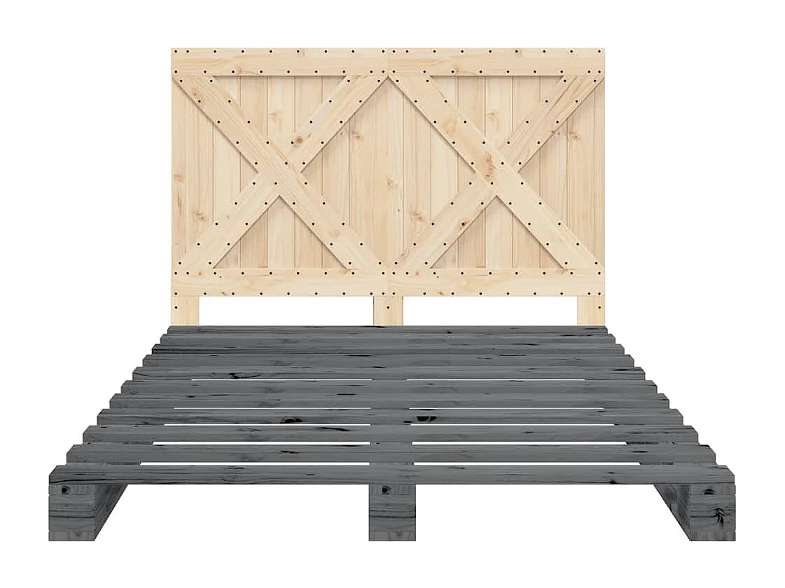 Bedframe met hoofdbord massief grenenhout grijs 140x200 cm