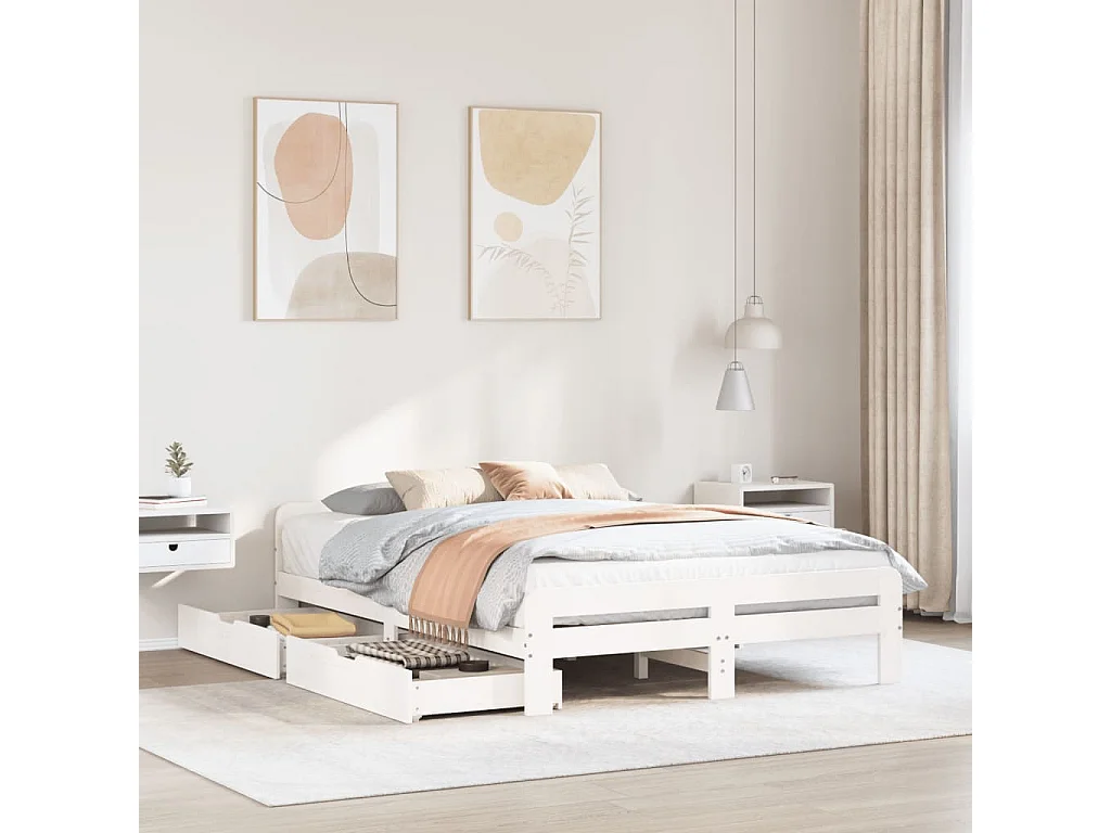 Bedframe zonder matras massief grenenhout wit 140x200 cm