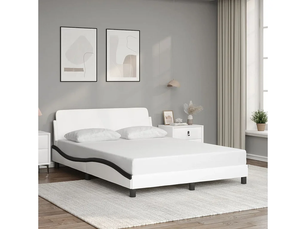 Cadre de lit sans matelas blanc et noir 140x190 cm similicuir