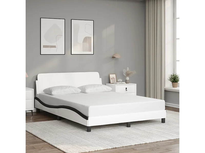 Cama sin colchón cuero sintético blanco negro 140x190 cm