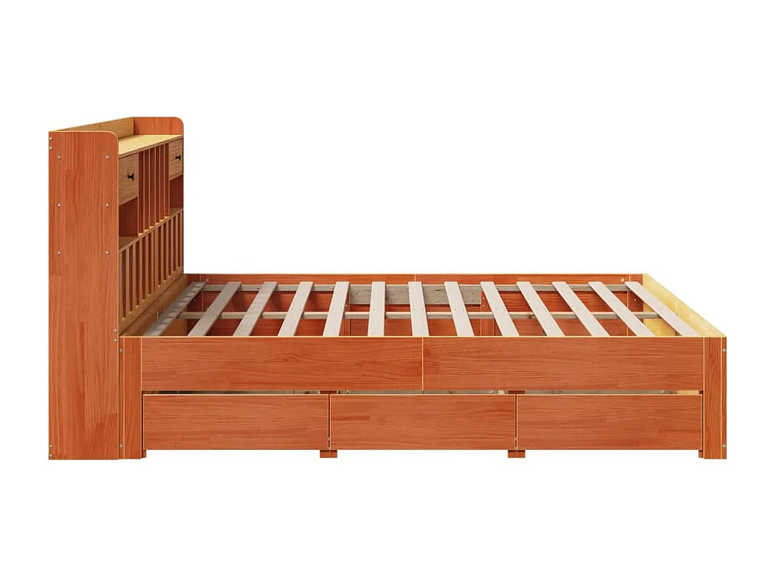 Lit bibliothèque sans matelas cire marron 200x200 cm pin massif