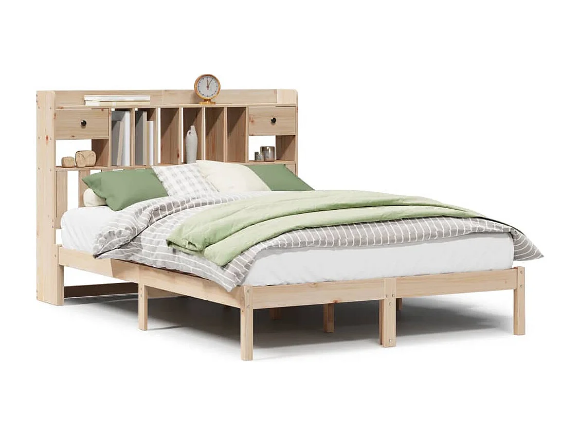Letto Libreria senza Materasso 140x190 cm in Legno di Pino