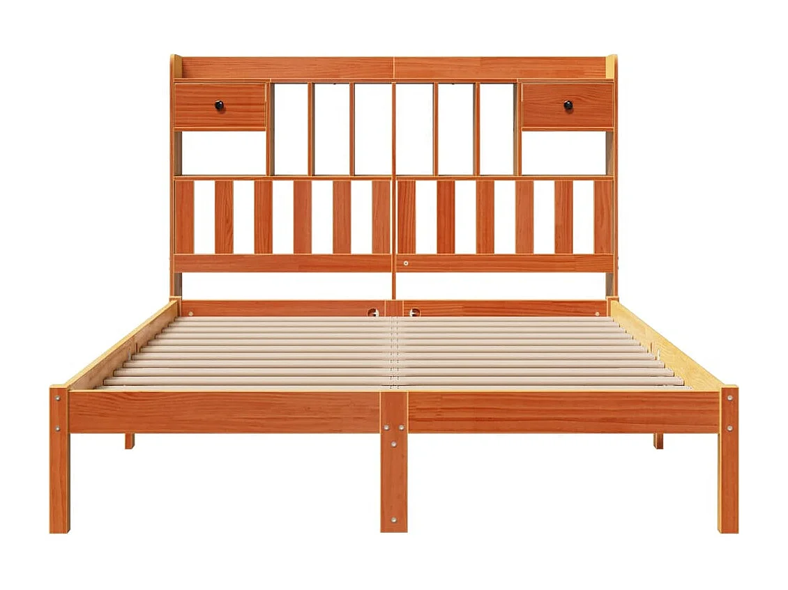 Cama con estantería sin colchón madera maciza marrón 140x200 cm