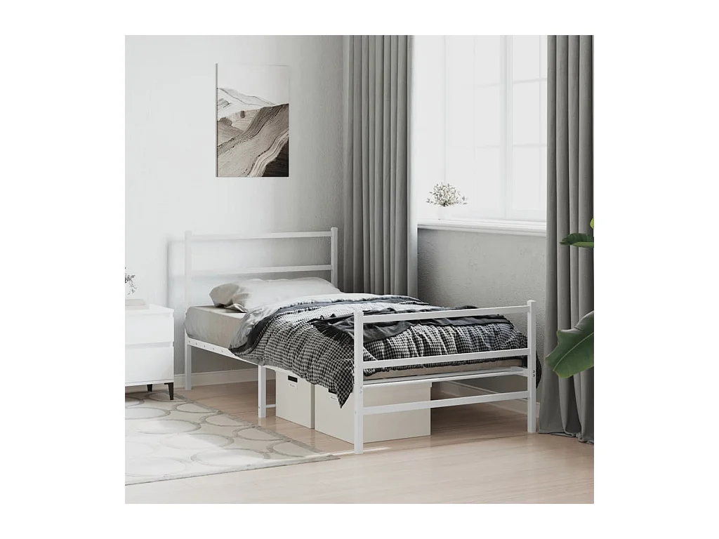 Bedframe met hoofd- en voeteneinde metaal wit 107x203 cm