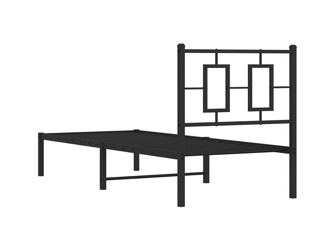 Cadre de lit métal sans matelas avec tête de lit noir 75x190 cm