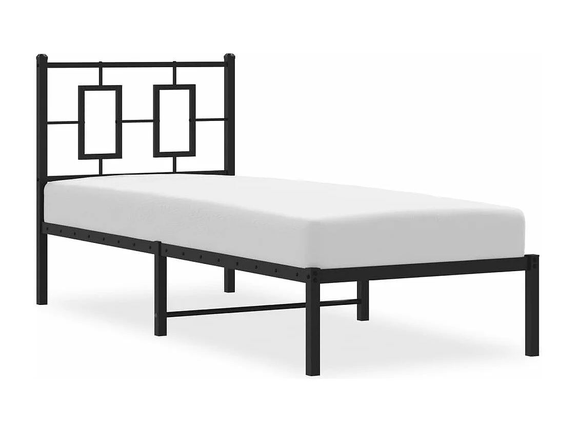 Cadre de lit métal sans matelas avec tête de lit noir 75x190 cm