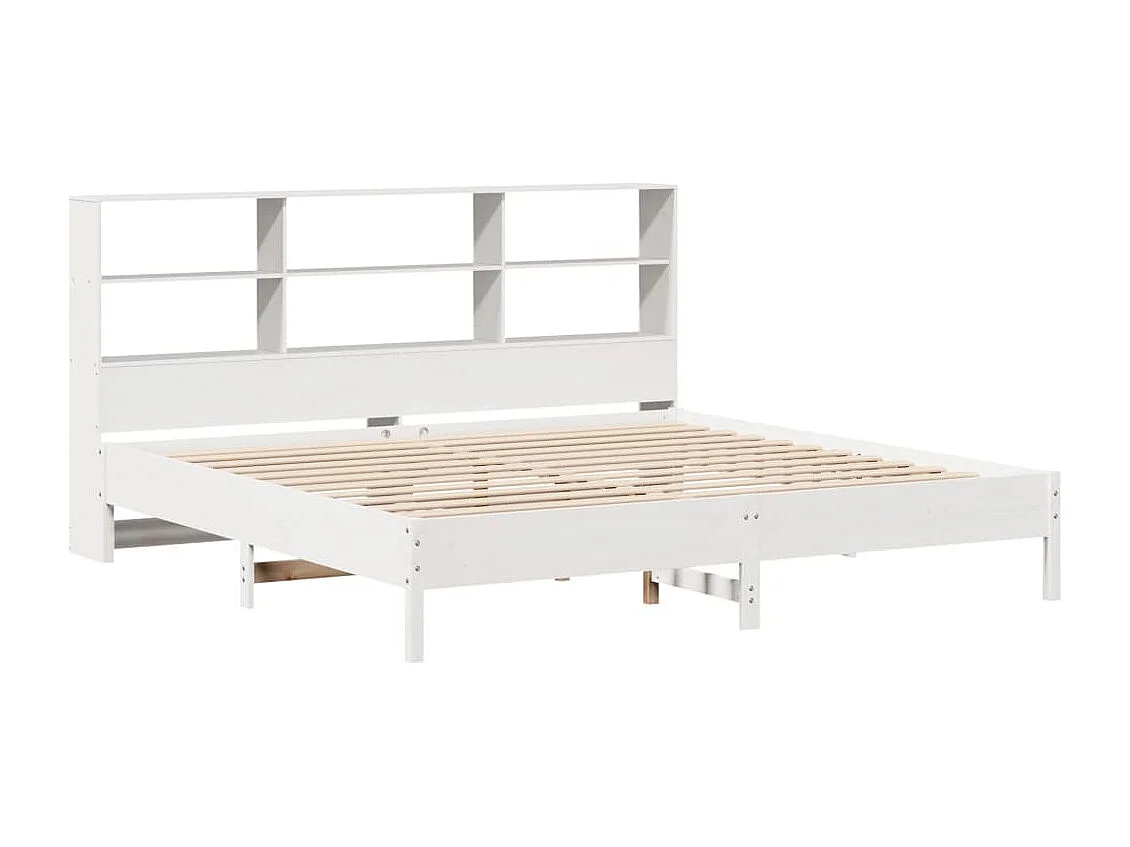 Lit bibliothèque sans matelas blanc 200x200 cm bois pin massif