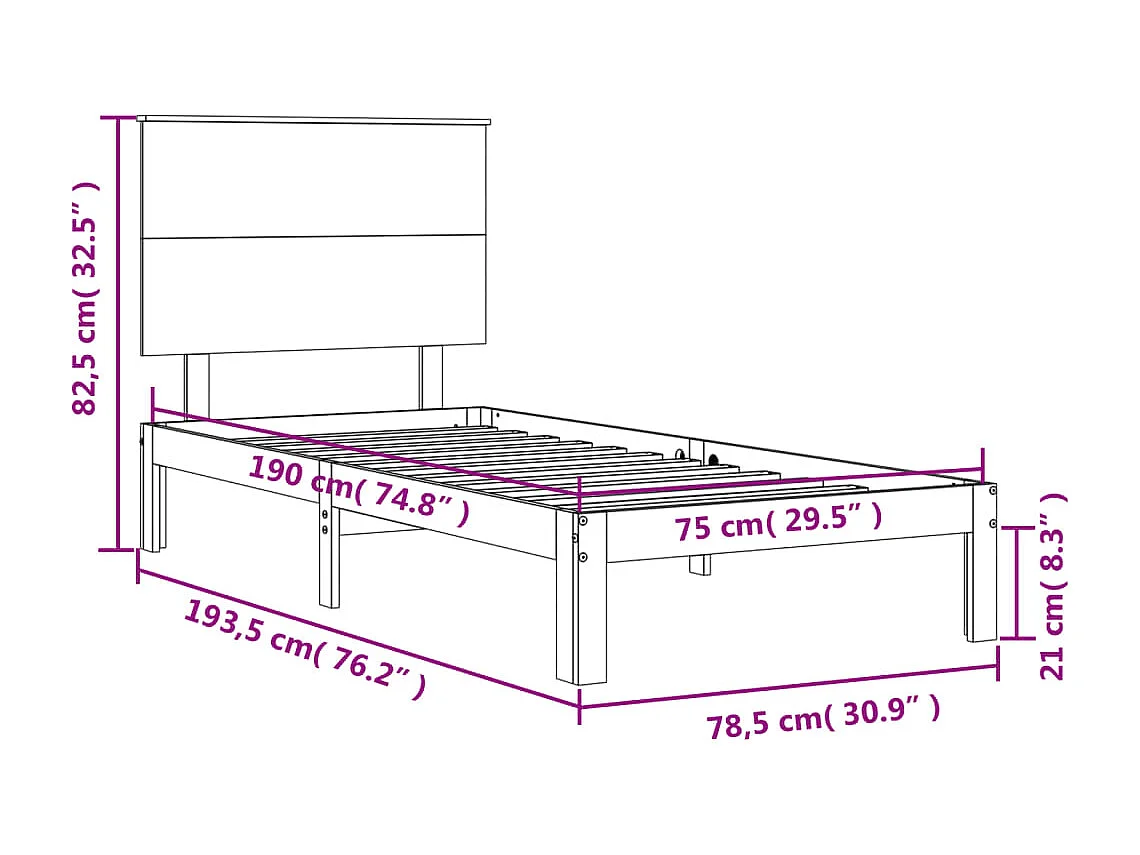 Cadre de lit sans matelas bois de pin massif