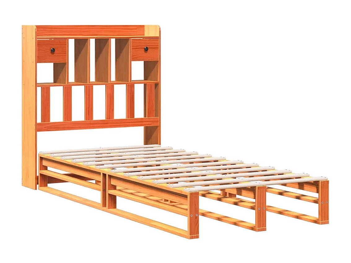 Lit bibliothèque sans matelas cire marron 100x200 cm pin massif