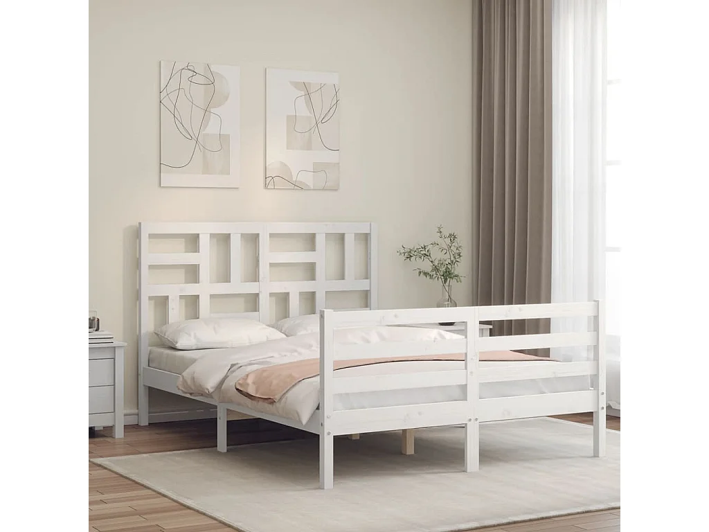Cadre de lit sans matelas blanc bois massif