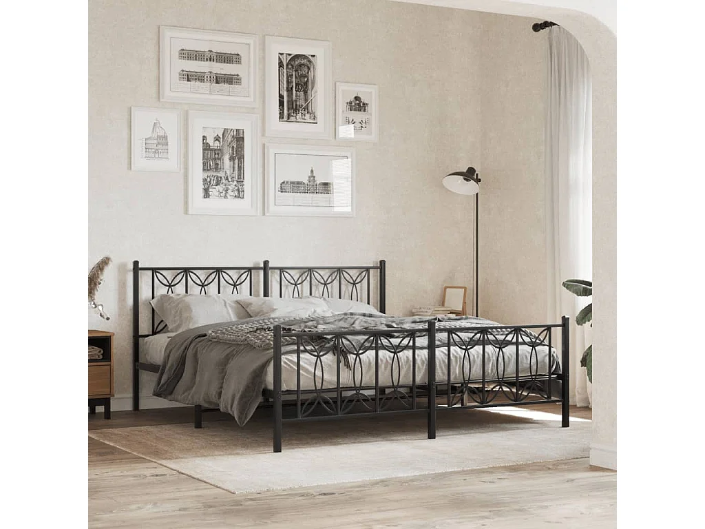 Giroletto con Testiera e Pediera Metallo Nero 183x213 cm