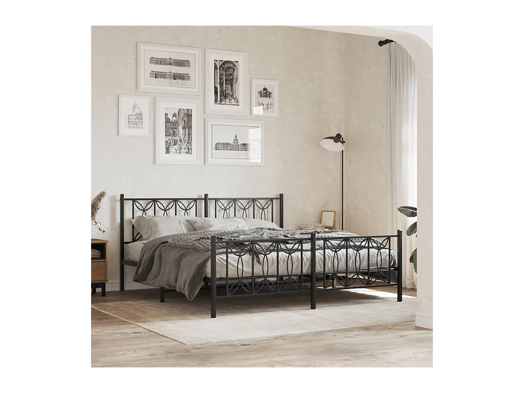 Bedframe met hoofd- en voeteneinde metaal zwart 183x213 cm