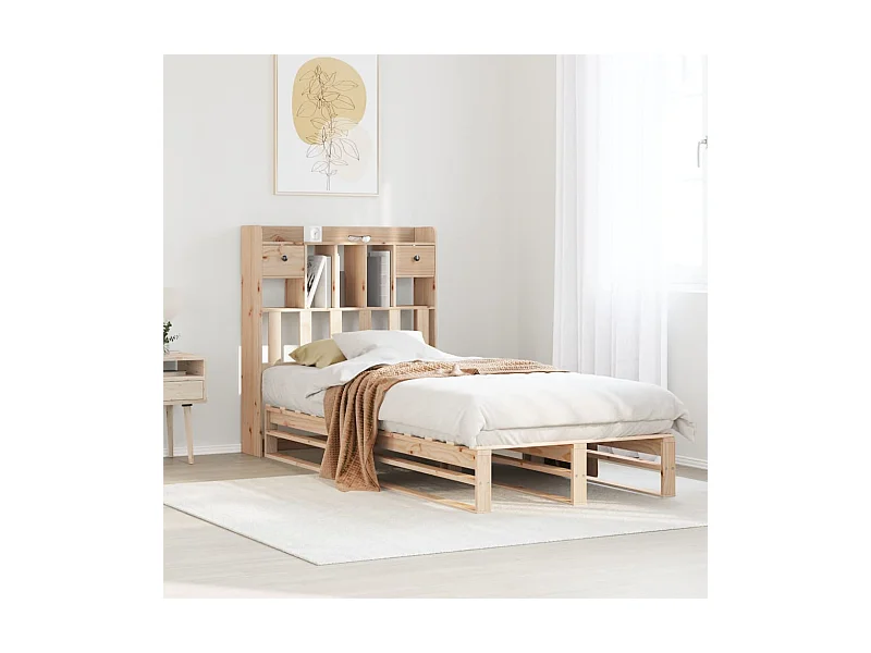 Letto Libreria senza Materasso 90x190 cm Legno Massello Pino