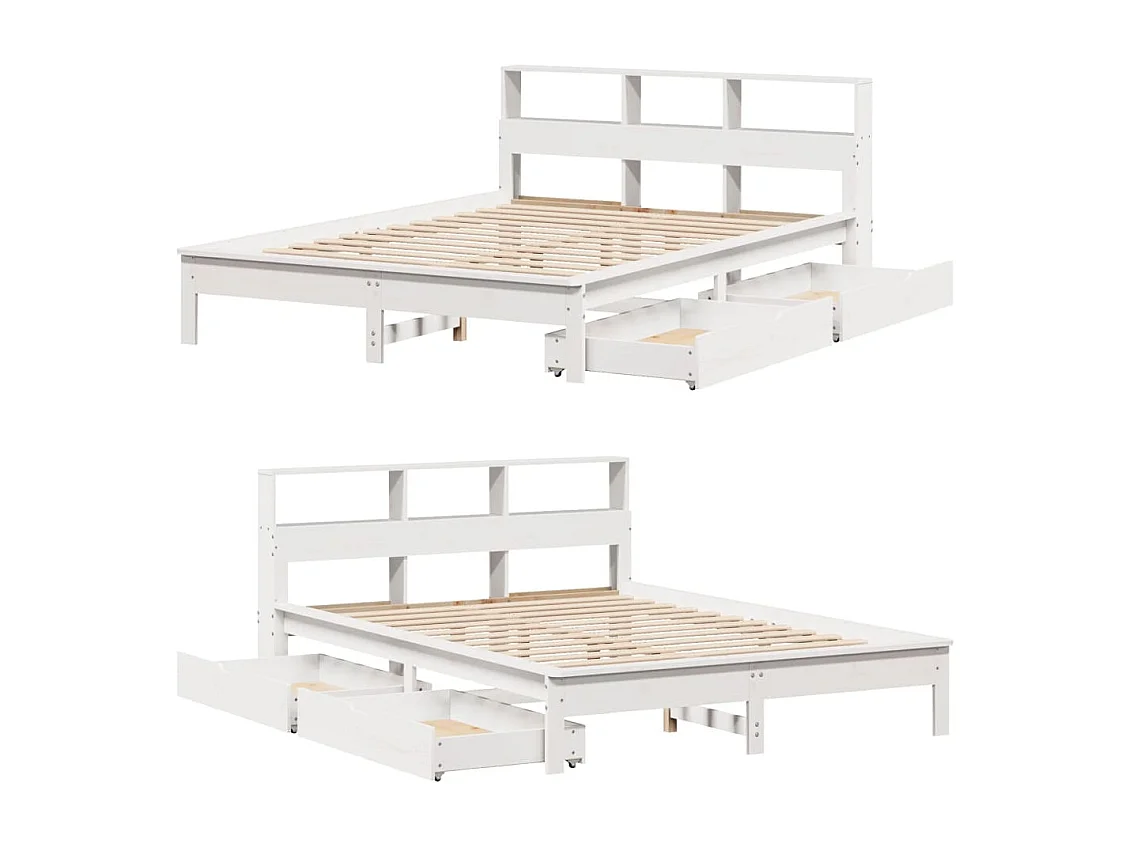 Lit bibliothèque sans matelas blanc 140x200 cm bois pin massif