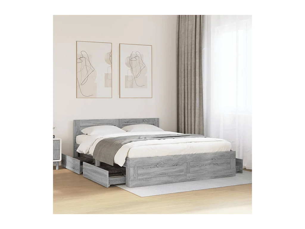 Giroletto Testiera Grigio Sonoma 160x200 cm Legno Multistrato
