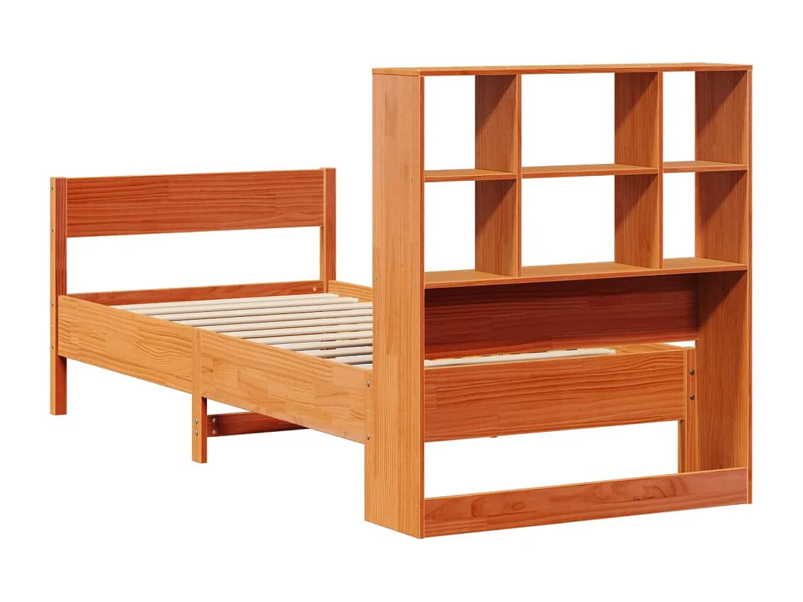 Lit bibliothèque sans matelas cire marron 90x190 cm pin massif