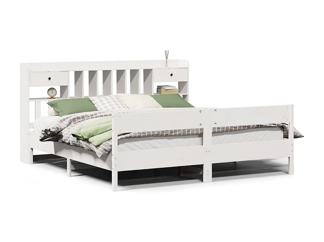 Lit bibliothèque sans matelas blanc 180x200 cm bois pin massif