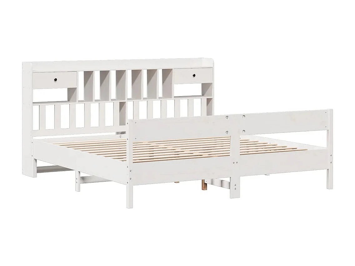 Lit bibliothèque sans matelas blanc 180x200 cm bois pin massif