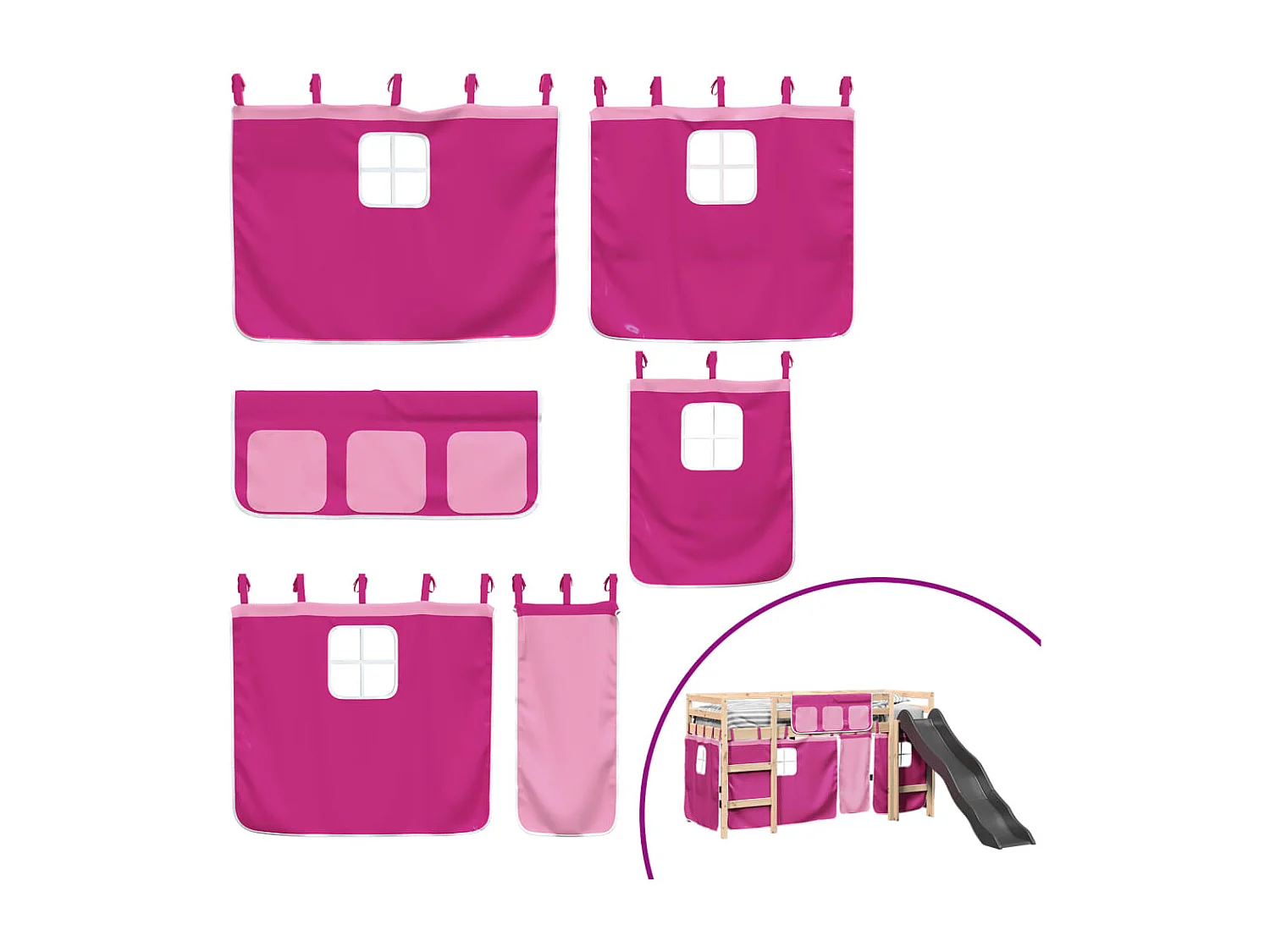 Kinderhoogslaper met gordijnen 90x190 cm grenenhout roze