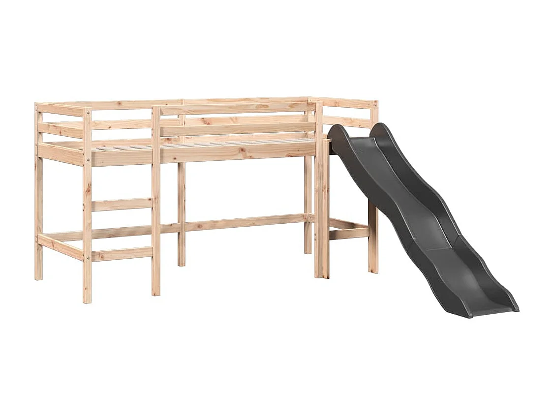 Kinderhoogslaper met gordijnen 90x190 cm grenenhout roze